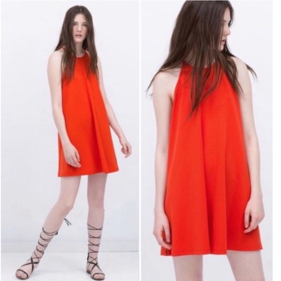 Zara coral high neck dress! Sz L - Picture 9 of 10